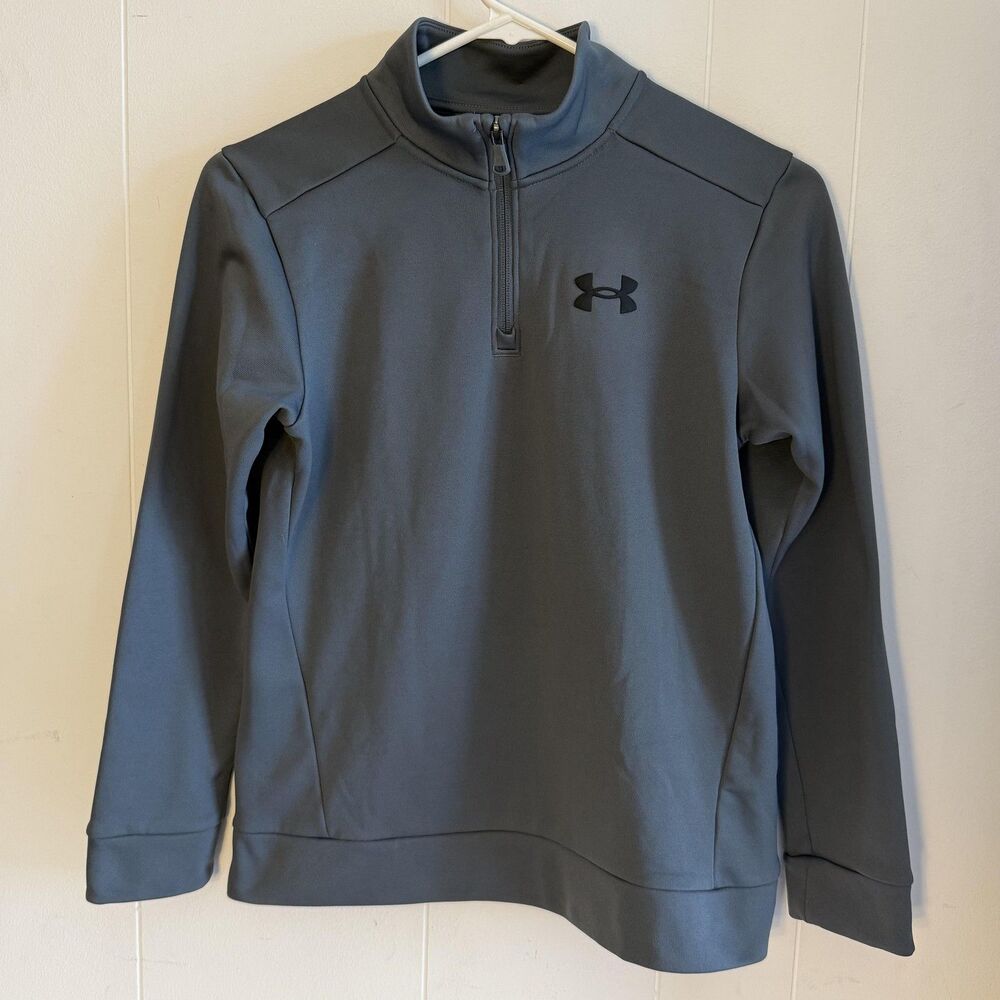 Under Armour Sweatshirt Youth Medium Gray Fleece Quarter Zip Pullover Top